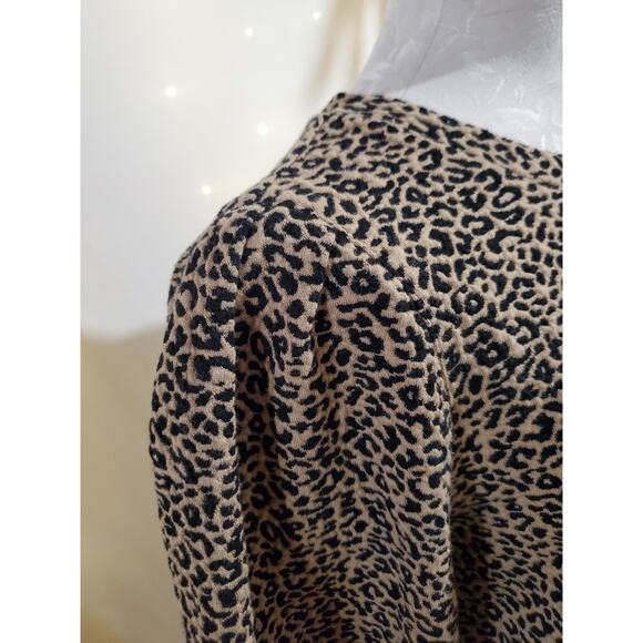 Chicos Womens Leopard Animal Print 1/2 Puff Sleeve Knit Top Size 2 L Office Work - Picture 6 of 11